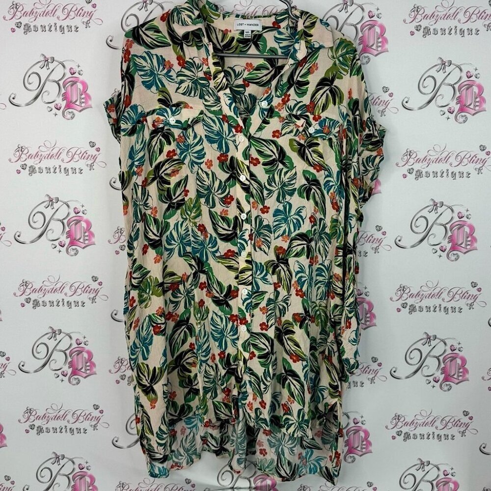 Lost + Wander dress buttons jungle leaves Tropical Leaf Button Down Shirt